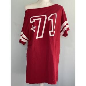 New Urban Outfitters womens 71 Red Jersey shirt Football Oversized Off Shoulder